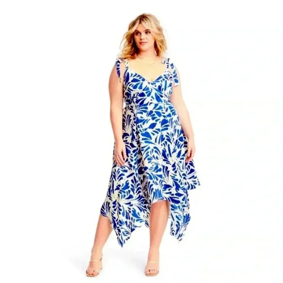 Alexis Dresses & Skirts - Alexis NWT blue asymmetric botanical print tie strap dress WOMENS size 1X